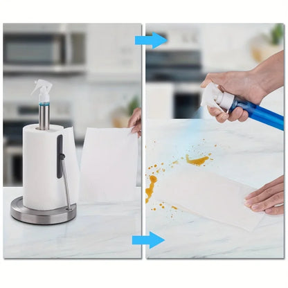 1pc Stainless Steel Kitchen Paper Towel Rack Vertical Kitchen Paper Towel Rack Roll Paper Storage Rack with Spray Bottle