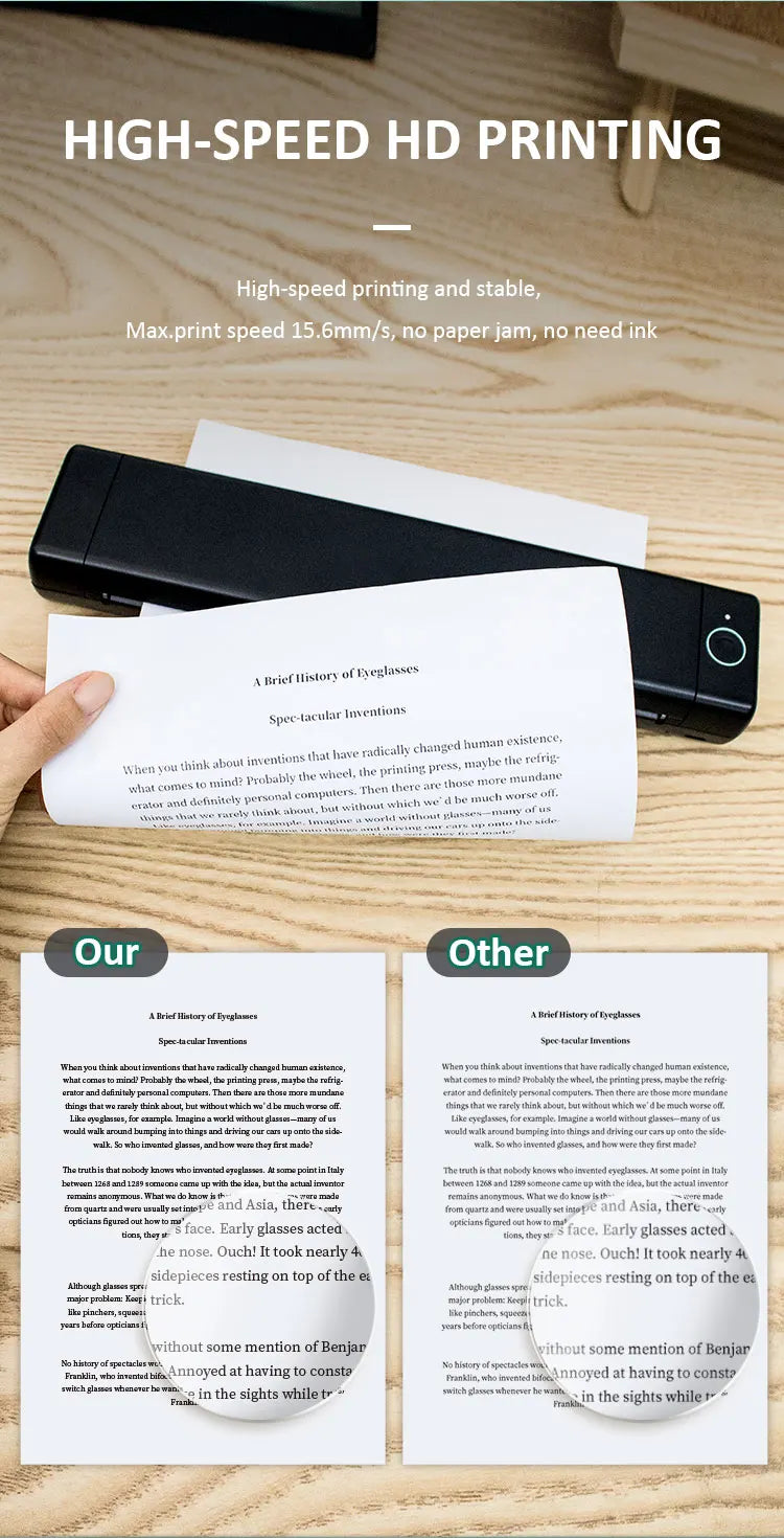 Ultra-Slim A4 Thermal Printer – Print Anywhere, Zero Ink Needed