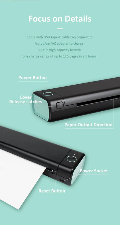 Ultra-Slim A4 Thermal Printer – Print Anywhere, Zero Ink Needed